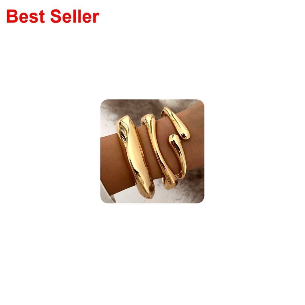 Chunky Gold Plated Bangle Bracelets Set Stackable Wide Cuff